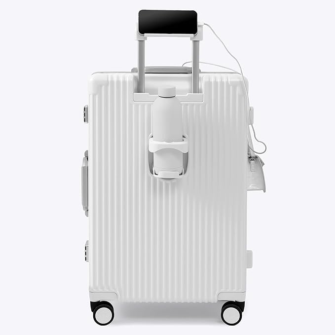 Nobl Travel Zipperless Check In Suitcase - Aluminum Frame, Medium Check In luggage 27x17.5x10.4 Airline Approved by Noble Travel - Polycarbonate Shell - TSA Locks, 360° Spinner Wheels - Ivory