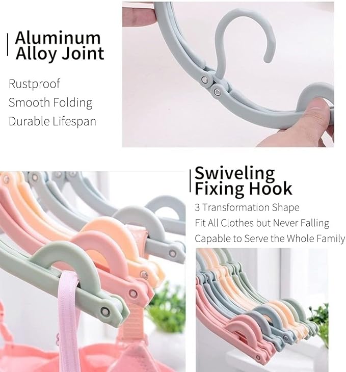 12-Piece Foldable Travel Hangers with Clips - Collapsible Coat Hanger for Pants, Socks, Underwear & Drying Rack