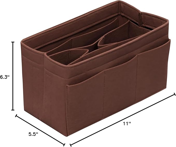 DailyPlus Purse Organizer Insert Felt Bag Organizer Handbag Organizer Insert Bag In Bag Organizer for Tote Purse Bag 14 Pockets Brown Medium