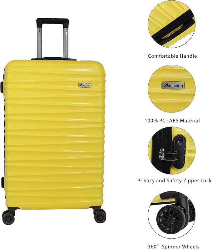 Luggage Sets 3 Piece(20/24/28)-Suitcase Set- Luggage with Wheels-PC + ABS Durable Lightweight Rotating hardshell suitcase 5PCS(Yellow)