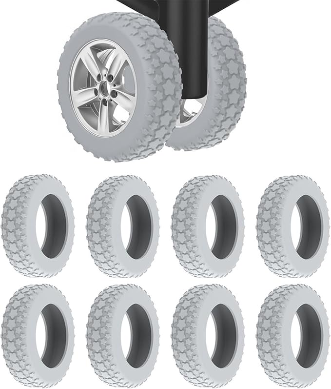 8PCS Luggage Wheel Protector,Silicone Protective Covers for 2-2.4" Spinner Wheels Anti-Slip,Ultra-Quiet&Upgraded Wear-Resistant Travel Accessories(Star Shape-Grey)