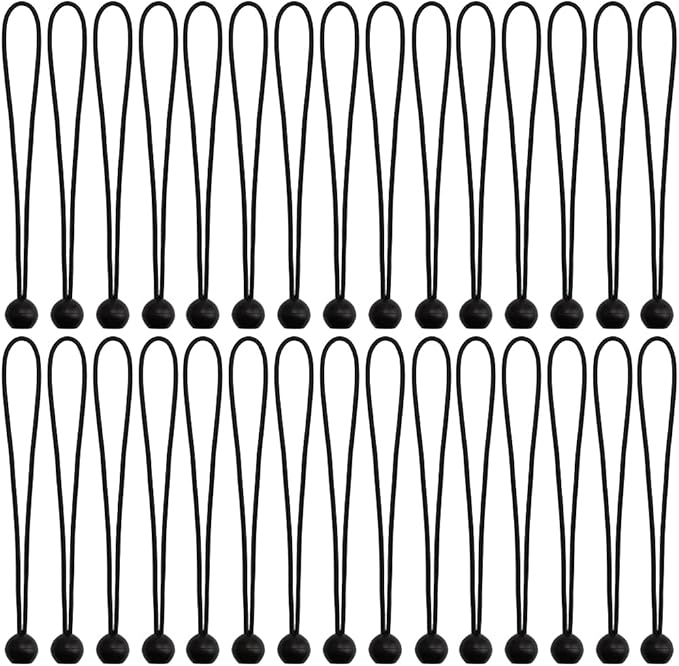 AOPRIE 30 Pcs Bungee Cords with Balls 12 inch Black Ball Bungees Heavy Duty Tarp Bungee Cords Trap Weather Resistant Tie Down Strap for Camping, Tents, Cargo, Holding Wire and Hoses