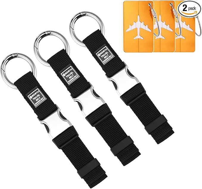 3PCS Heavy Duty Add a Bag Luggage Straps Jacket Gripper 3PCS Luggage Tag Suitcase TravelTags with Name ID Card,Carry-on Luggage Belt Baggage Suitcase Straps Belts Travel Accessories (Black)