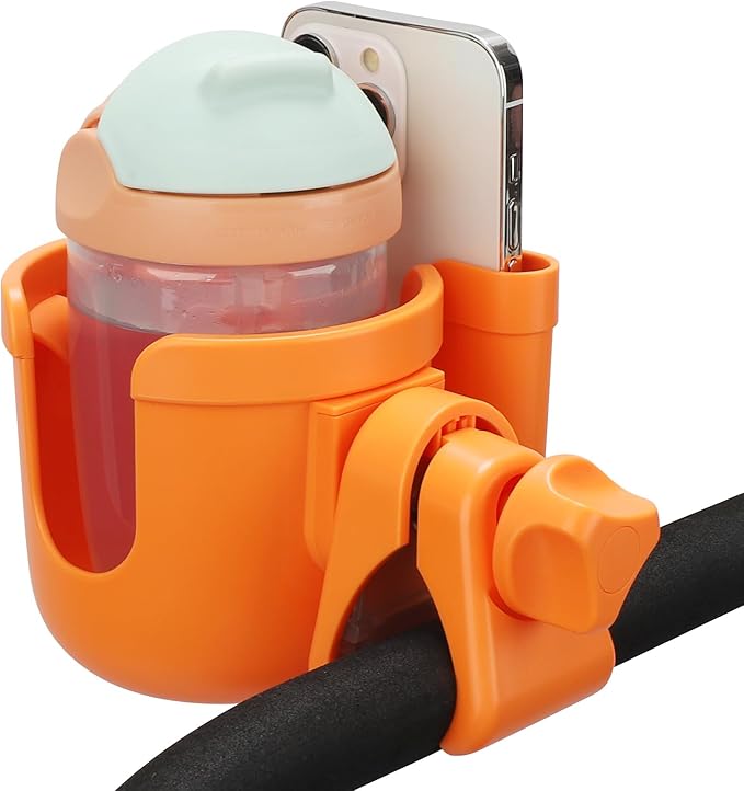 Accmor Stroller Cup Holder with Phone Holder, Bike Cup Holder, Universal Cup Holder for Uppababy Nuna Doona Strollers, 2-in-1 Cup Phone Holder for Stroller Bike Wheelchair Walker Accessory