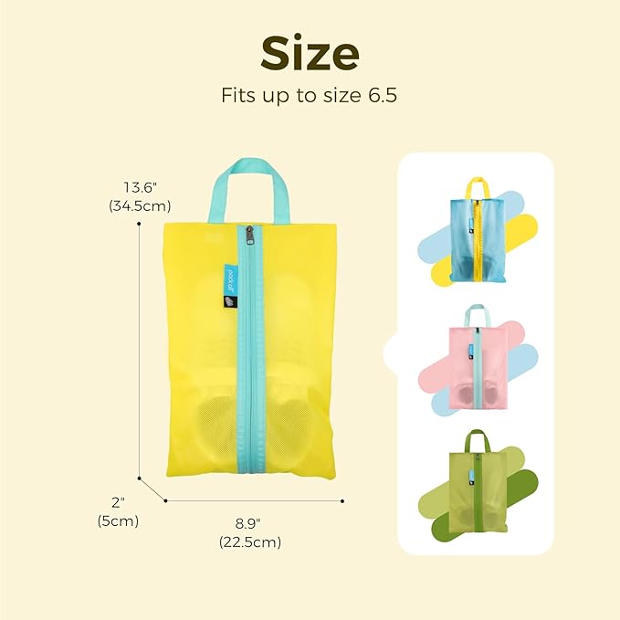 pack all Kids Shoe Bag for Travel, Water-Resistant Shoe Pouch for Gym, Odor-Resistant Soccer Cleats Bag for Sport, Cute Design for Girls, Boys, Toddlers (Yellow)