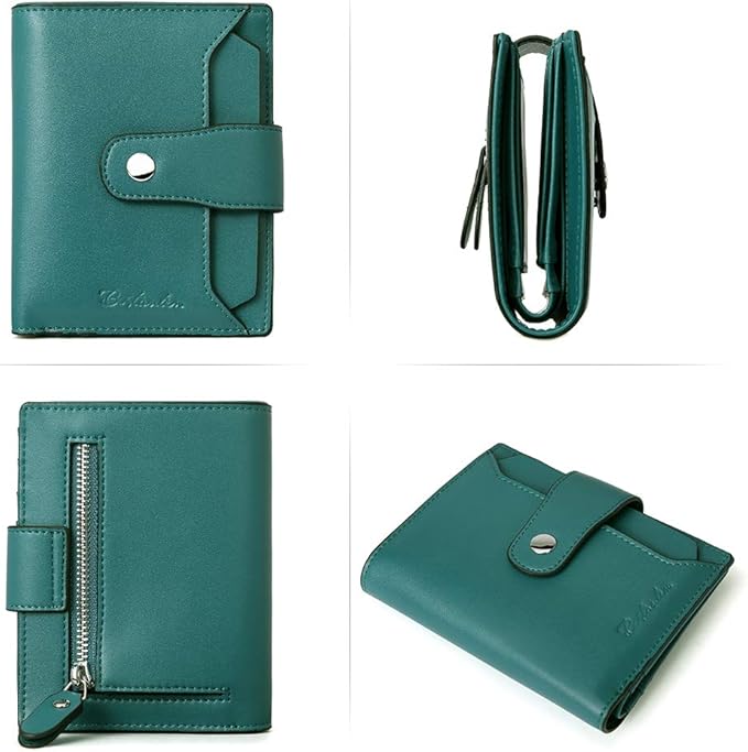 BOSTANTEN Women Leather Wallet RFID Blocking Small Bifold Zipper Pocket Wallet Card Case Purse with ID Window
