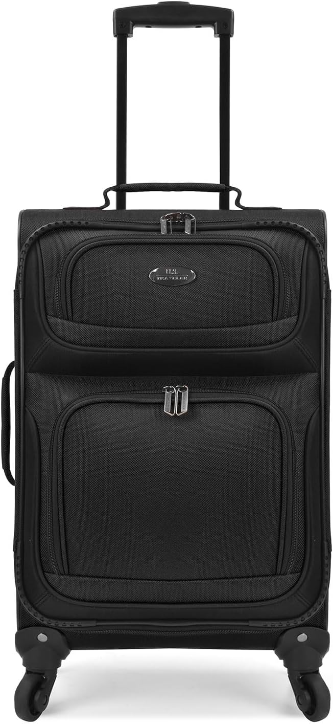 U.S. Traveler Rio Lightweight Softside Rolling Carry-on Suitcase, 4-Wheel Set, Black