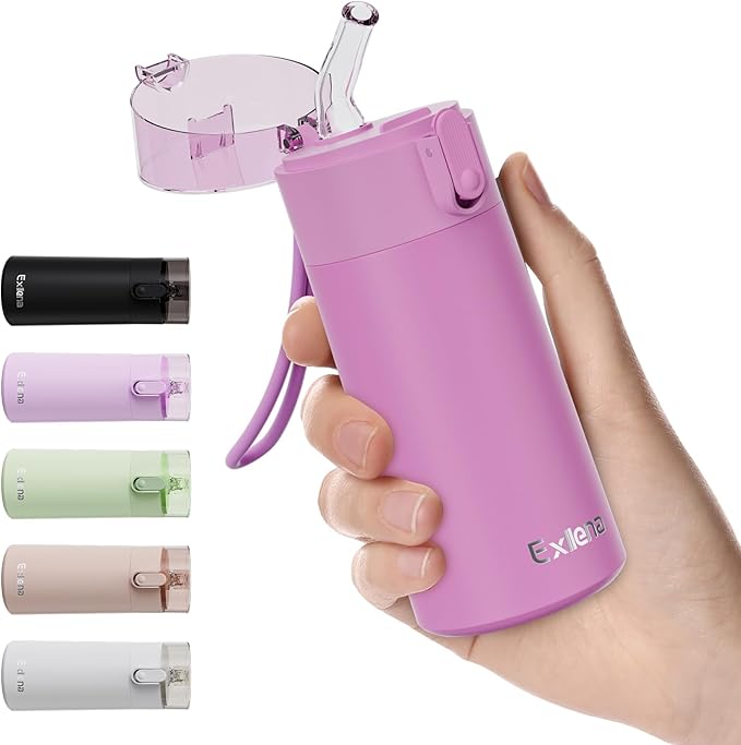 5oz Small Water Bottles with Straw, Mini Water Bottle with One-Hand Open Design, Leak-Proof Locking Lid for Hot&Cold Drinks, Small Travel Water Bottle - 100% Leakproof for School, Travel...(Lavender)
