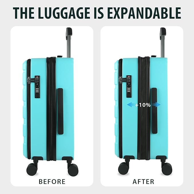 KROSER Carry On Luggage with Spinner Wheels & Built-in TSA Lock, Expandable Top Opening Hard Shell Suitcase Large Capacity Durable Rolling Luggage with USB Port, Carry-On 20-Inch, Lake Blue