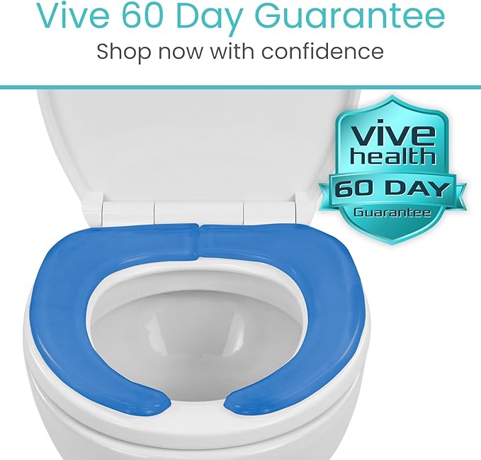 Vive Gel Toilet Seat Cushion Cover - Raised Padded Riser Cushion for Elongated, Standard, and Commode Chairs- Seat Warmer Pressure & Pain Relief Comfort- Adhesive Donut Pad for Elderly, Seniors (Blue)
