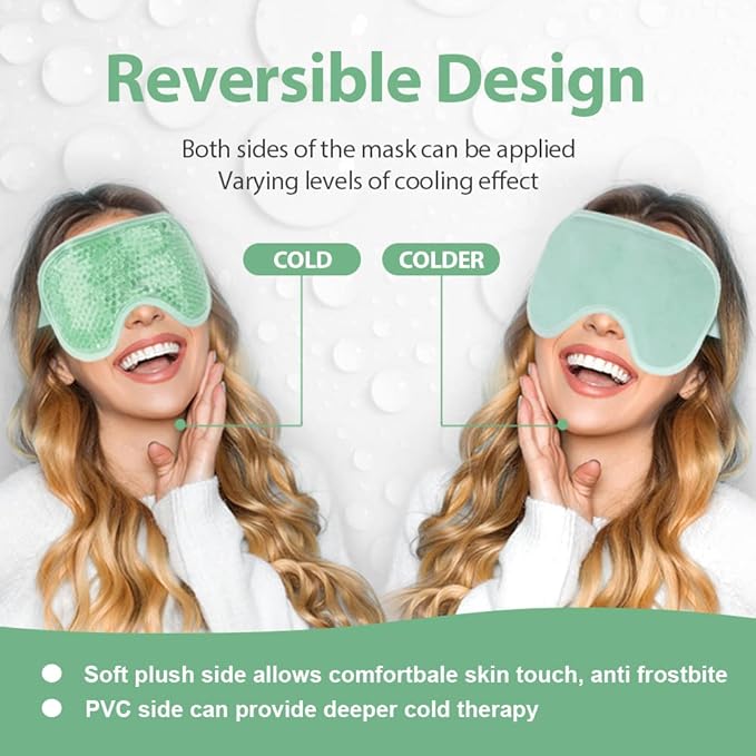 NEWGO Cooling Eye Mask for Puffy Eyes, Cold Eye Mask Eye Ice Pack for After Eyes Surgery, Tension Stress Relief, Itchy Eyes, Headaches, Dark Circles - Blue (Green-2Pack)