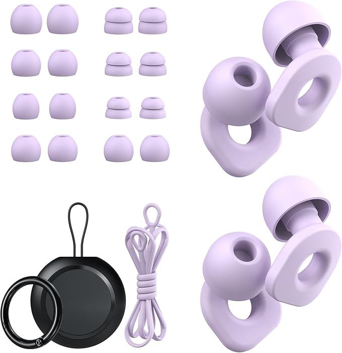 2 Pairs of Earplugs for Sleeping,Reusable Hearing Protection Ear Plugs with 8 Pairs Ear Tips & One Connector Cord,Soft Earplugs for Noise Reduction,Concert,Musician & Work - 25dB-30dB