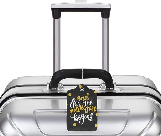 Black Cute Saying 2 Pcs Luggage Tags, Privacy Cover Id Label with Stainless Steel Loop and Address Card for Suitcases & Travel Bags