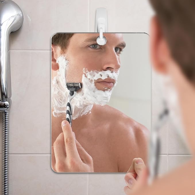 Shave Well XL Anti-Fog Shaving Mirror | X-Large Fogless Hanging Bathroom Shower Mirror with Handheld Option for Men and Women | Includes Long-Lasting Removable Adhesive Hook for Wall