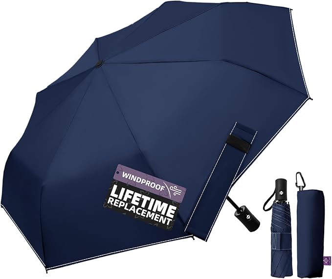 Compact Travel Windproof Umbrella, 43" Auto open/close Folding Quick Dry Umbrellas for Rain, Lightweight Portable Small for Backpack Car, Thoughtful Gift for Women Men Kids, TSA Approved