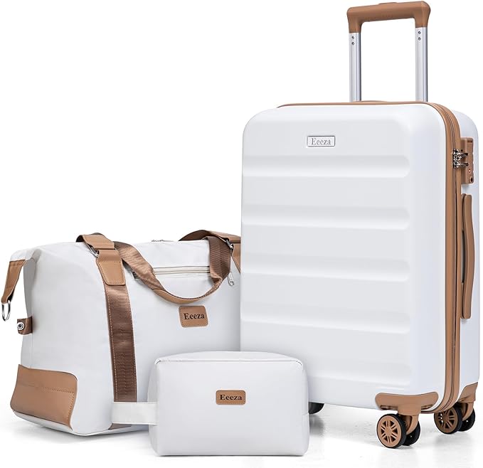 Luggage Sets 3 Piece,Suitcases with Wheels,Carry On Luggage Set,ABS Hard Case Luggage with TSA Lock Spinner Wheels(3 Piece Sets,White(20"/DB/TB))