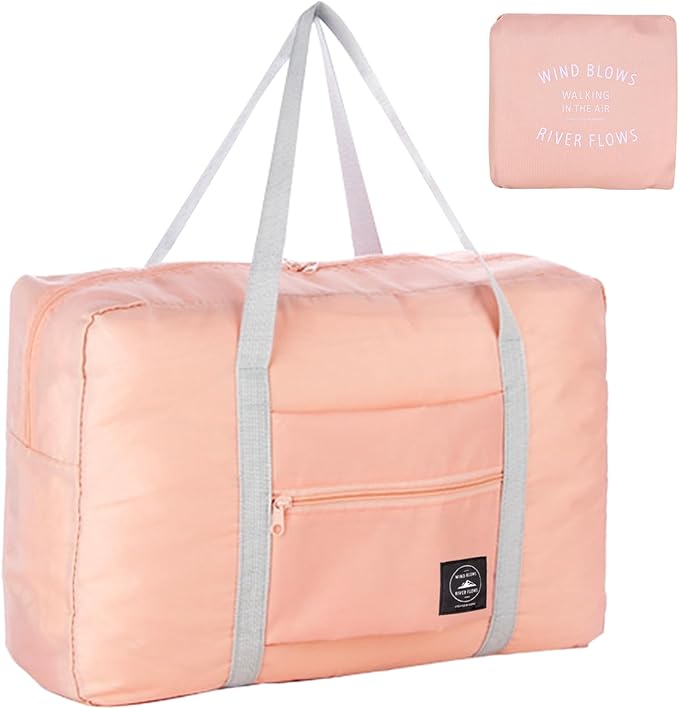 Foldable Travel Duffel Bag Tote Carry on Luggage Bag Spirit Airlines Personal item Sports Gym Bag Water Resistant Weekender Overnight Bags for Women and Men (Pink)