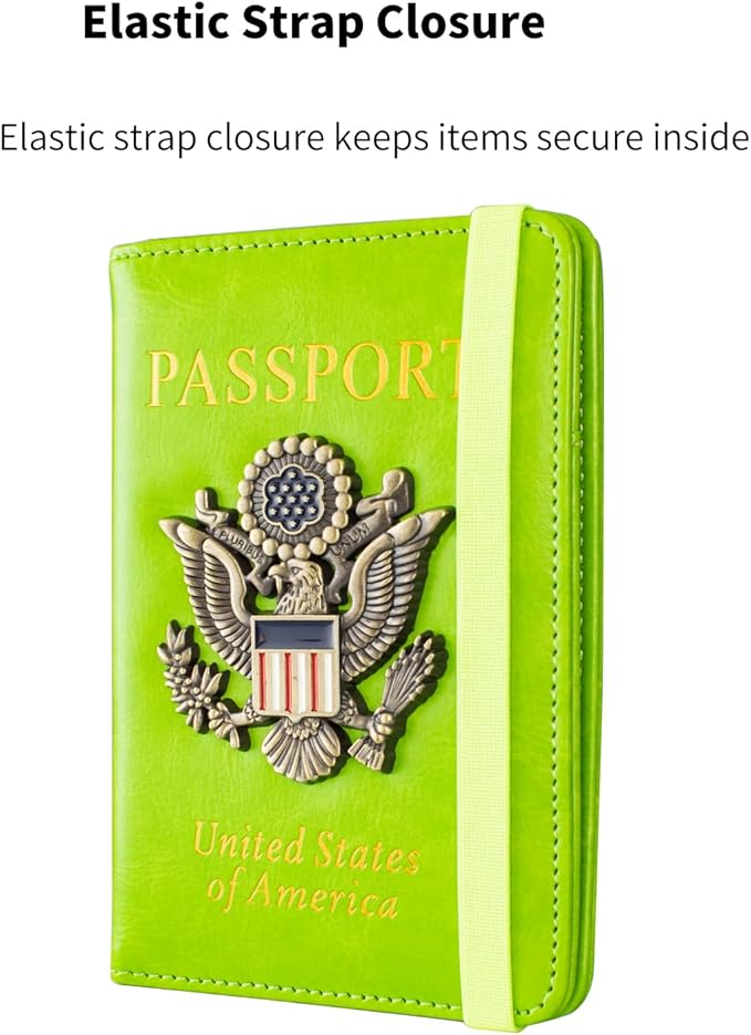Passport Holder and Card Slot Combo RFID Blocking Leather Travel Passport Wallet for Men and Women US Passport Cover, Green