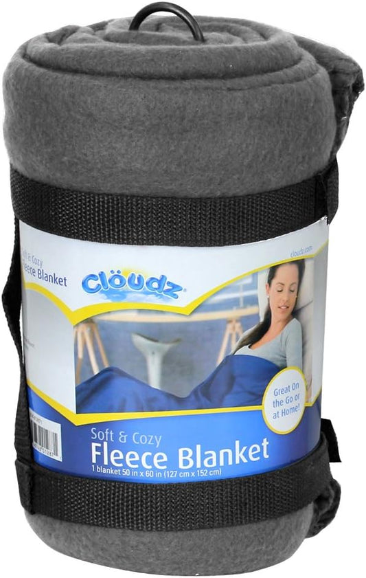 Cloudz Cozy Fleece Airplane Travel Blanket for Your Flight, Car, Camping, Home or Comforting Warmth Anywhere! - Grey