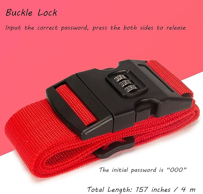 Luggage Straps with Lock Adjustable Luggage Suitcase Belt Heavy Duty Travel Bag Packing Straps for 20-28 Inch Suitcases