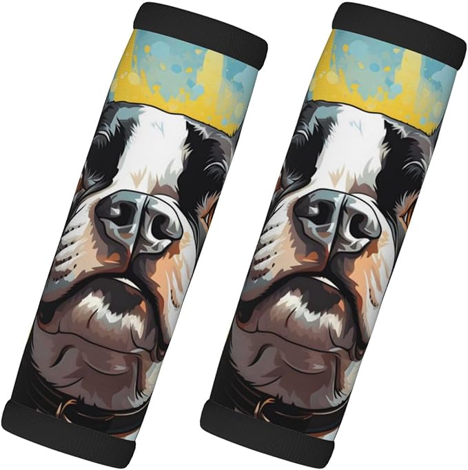 Luggage Handle Wraps Boston Terrier Dog Art Painting Luggage Identifiers Soft Neoprene Luggage Handle Wraps For Suitcase Trolley Handle Grip Cover 2 Pack Luggage Tags