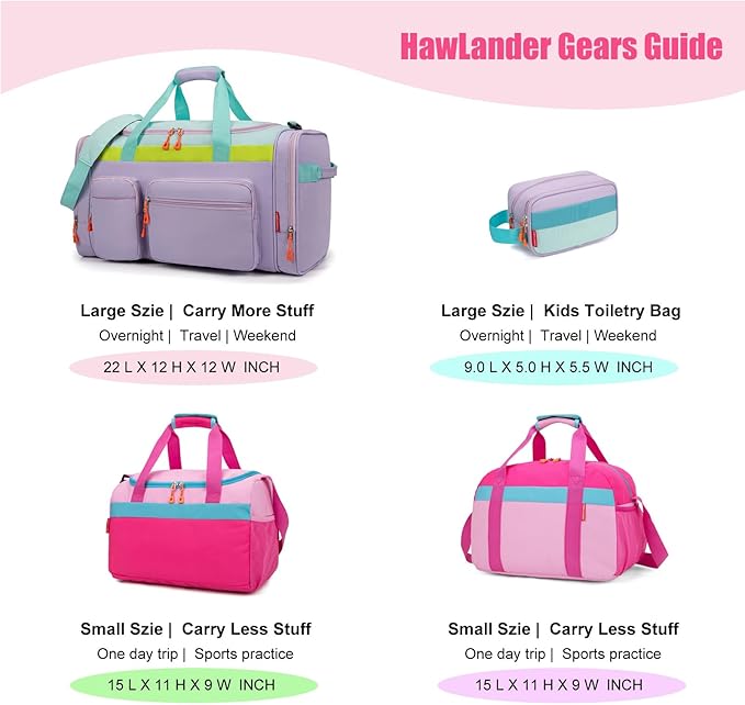 HawLander Kids Duffle Bag for Boys or Girls, Fit Sports Practice, or Overnight Travel Weekend (Light Green)