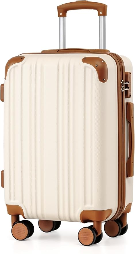 Coolife Carry On Luggage, Suitcase with Durable and Lightweight, carry on suitcase with ABS Hardshell, Dual Spinner Wheels, TSA Lock, and YKK Zipper (apricot white, S(20in)_carry on)