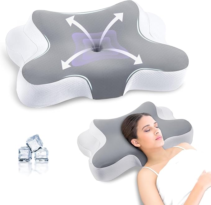 A-Pce Cervical Pillow for Neck and Shoulder,Contour Memory Foam Pillow,Ergonomic Neck Support Pillow for Side Back Stomach Sleepers with Pillowcase