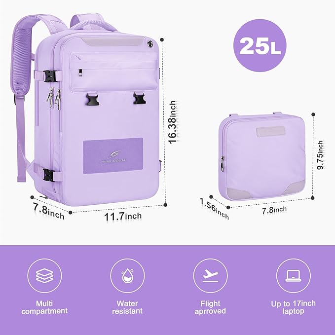 Maelstrom Travel Backpack for Women Men,25L Laptop Backpack Fits 15.6-Inch Laptop,Waterproof Carry On Backpack for Airplanes with Detachable Crossbody Bag & Shoe Compartment (Purple, Medium)