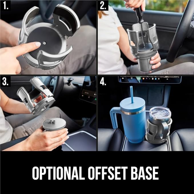 GORILLA GRIP Patent Pending Adjustable Car Cup Holder Expander, Keeps Water Bottle Secure, Expands to Fit 18 to 48 oz Large Bottles, Yeti, Owala, Stanley with Handle, Coffee Mug Insert for Cars, Gray