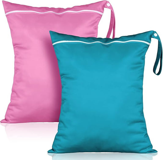 Shappy 2 Pcs Large Travel Laundry Bag Washable Waterproof Wet Dry Large Dirty Clothes Bag Bathing Workout(Solid Green Pink)
