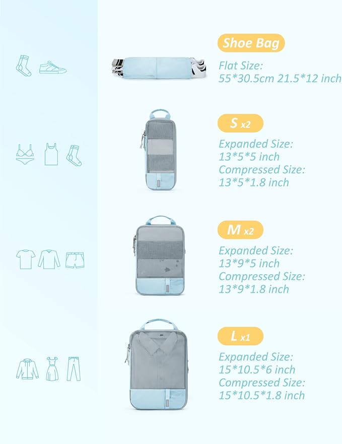 BAGSMART 6 Set /4 Set/2 Set Compression Packing Cubes for Travel, Lightweight Luggage Organizer Bags, Durable Space Saver Bags Travel Essentials
