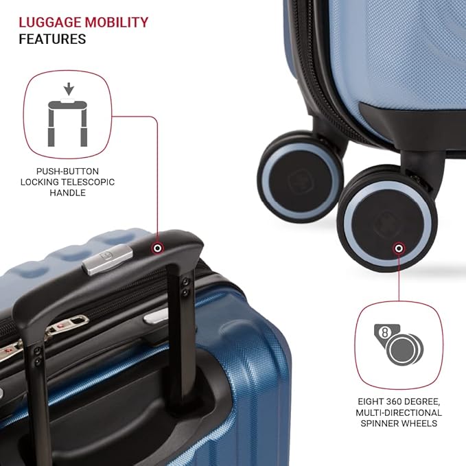 SwissGear Duet Expandable Luggage, Hard Shell Carry-On Luggage with Spinner Wheels