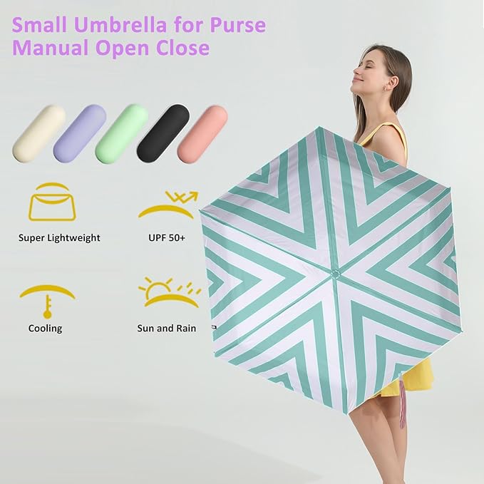 BAODINI Travel Essentials Mini Umbrella for Purse With Case Small Compact UV Sun Protection Lightweight Tiny Pocket Manual Open Close Umbrella for Women Kids and Men Fits Purse Backpack