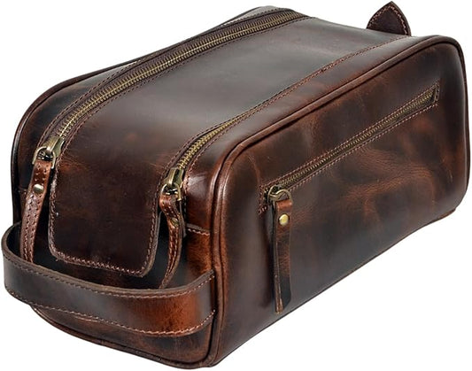 Leather Toiletry Bag for Men With Waterproof Lining, Grooming Travel Kit, Mens Toiletry Bag, Mens Leather Shaving Bag, Handcrafted Vintage Shaving Kit (Combo of 4 Items)