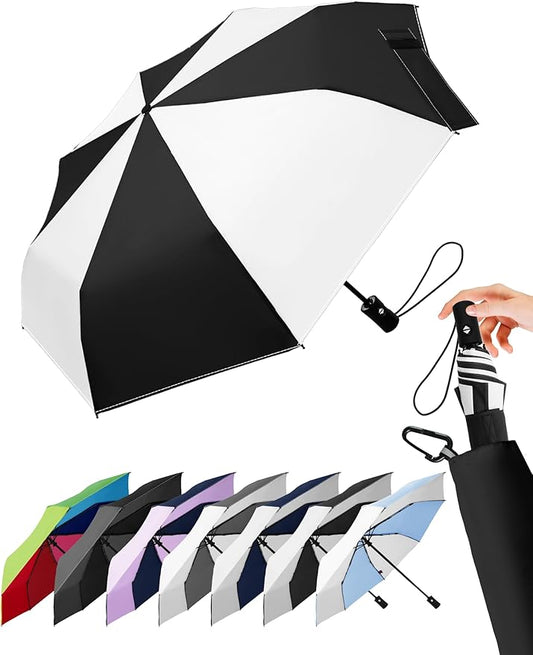Windproof Travel Umbrella for Rain - 43" Auto Open Close 8-Rib Compact, Stylish Two-Tone Color Block Design, Easy-Close Folding Portable Parasol for Men & Women