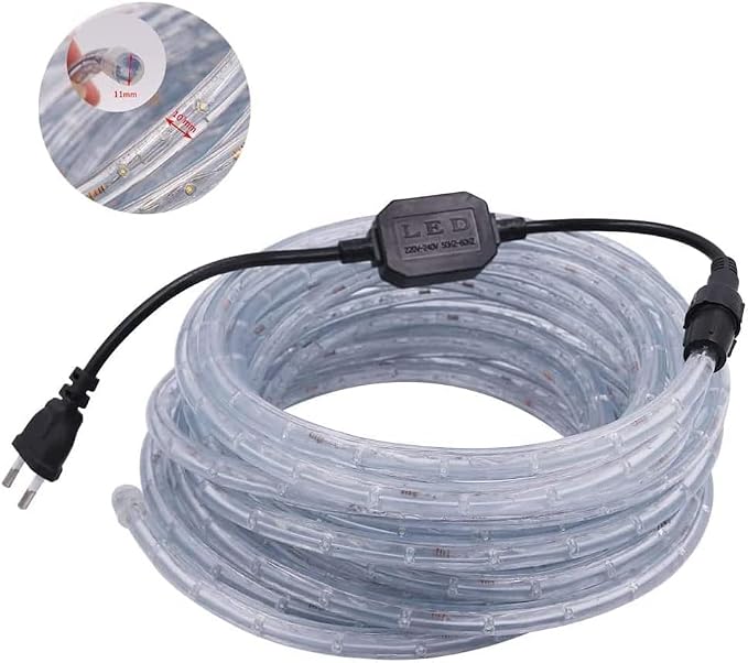 3.3ft 2-Wire Waterproof LED Rope Light Kit,110V-120V PVC 30 LED/M Tube Lights Strip for Background Lighting, Outdoor Decorative Lighting, Christmas(Warm White)