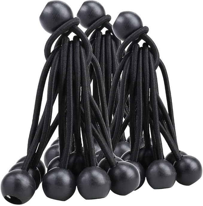 AOPRIE 30 Pack Bungee Balls, Black Ball Bungee Heavy Duty Heavyweight 4 inches Tarp Bungee Cords, Weather Resistant Tie Down Strap 4mm Thickness - for Camping, Tents, Cargo, Holding Wire and Hoses
