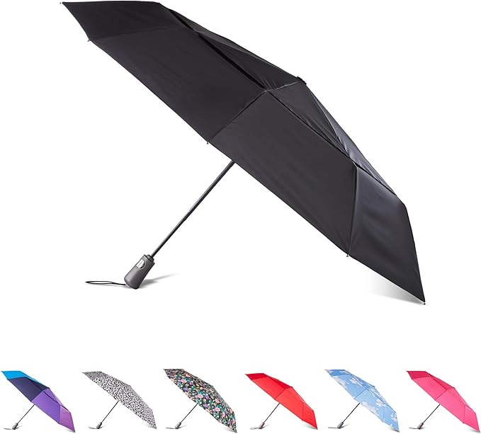 Totes Auto Open/Close Windproof Ultimate Compact Umbrella with UV and Water Repellent Protection