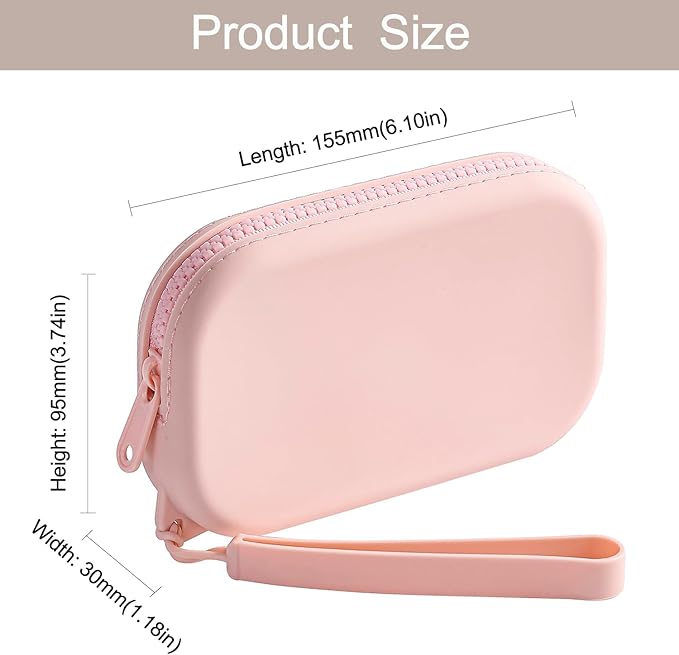 Small Silicone Multifunctional Essential Bag Portable Travel Makeup Bag for Women Men Cards Cash Bag Zipper Pouch (Light Pink)