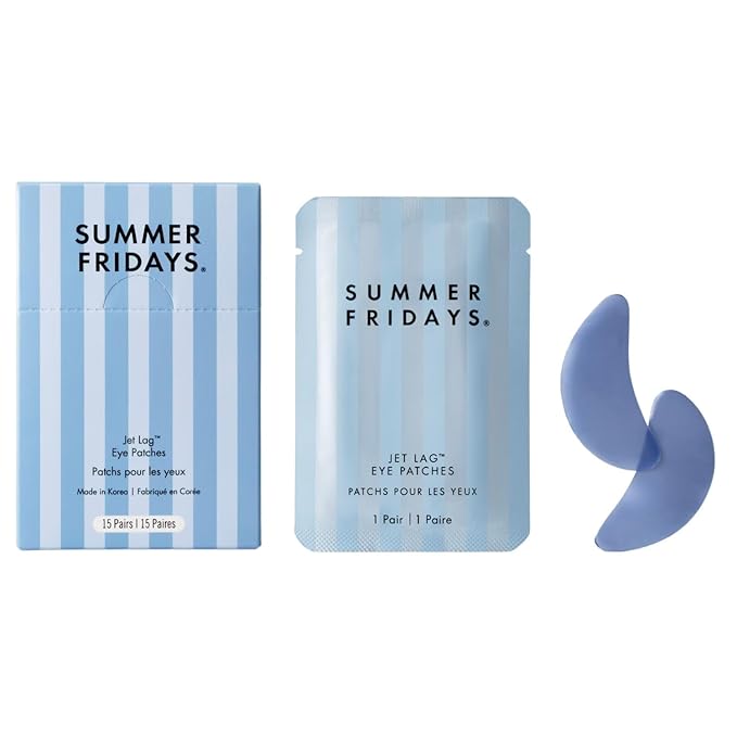 Summer Fridays Jet Lag Hydrating Eye Patches - De-puffing Hydrogel Under Eye Masks with Hyaluronic Acid, Caffeine + Peptides - Soothing + Refreshing At-Home + Travel Skin Care (15 Pairs)