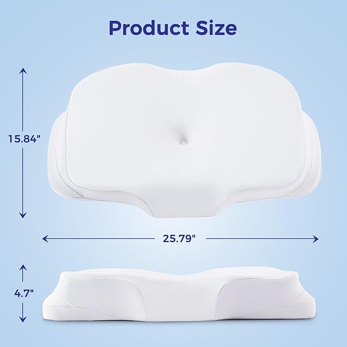 Cervical Neck Pillow for Pain Relief, Ergonomic Contour Pillow for Sleeping, Back Stomach Side Sleeper Pillows for Adults, Memory Foam Dual-Height Neck Support Pillow with Cooling Case, White