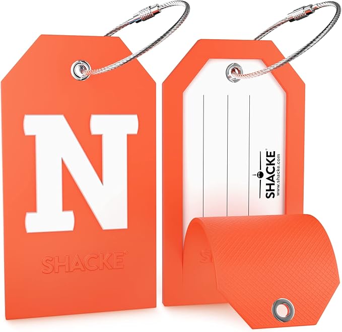 Shacke Initial Luggage Tag with Full Privacy Cover and Stainless Steel Loop – (Letter N)