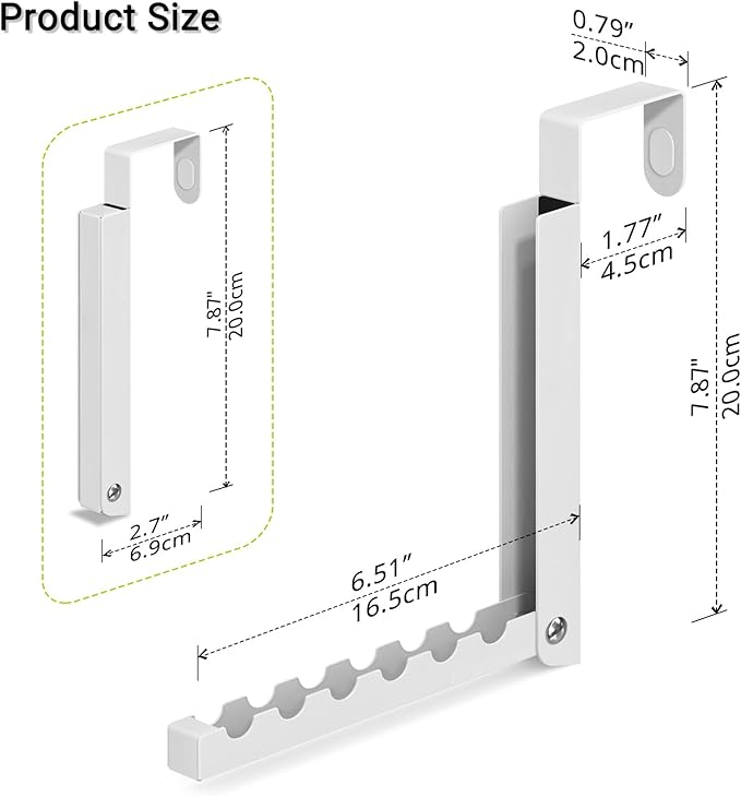 2-Pack Foldable Over-The-Door Hooks, Travel Portable Clothes Drying Rack, 6-Hook Space Saver for Clothing, Coats, Bags, Laundry Room, Bedroom, Bathroom, Entryway, Dorm - White