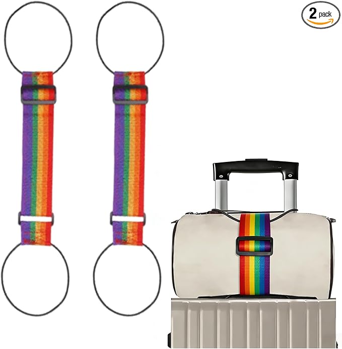 2Pcs Luggage Straps for Suitcases, Adjustable Luggage Connector Straps, Luggage Straps Bag Bungee, Add a Bag Easy to Travel Suitcase (Rainbow)