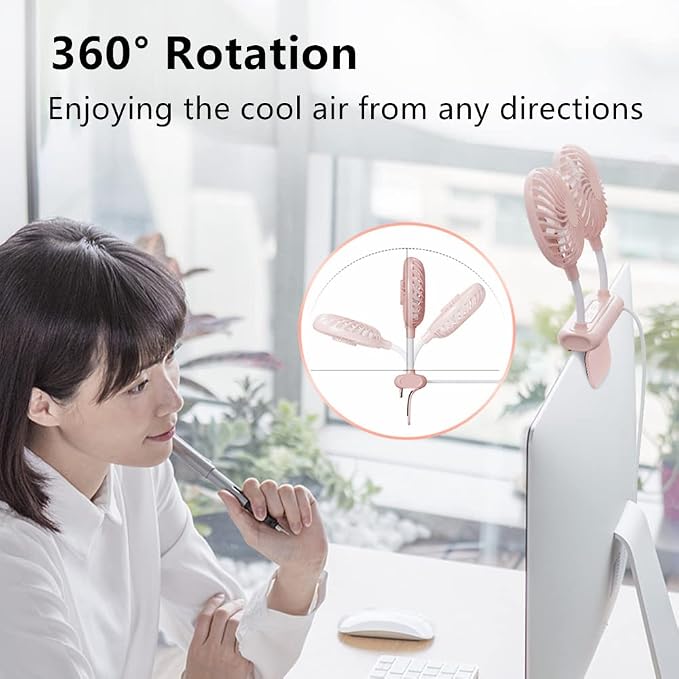 Desktop Fan with 2 Rotatable Heads, 3 Speeds, Sturdy Clamp, USB Powered Cooling Fan for Office Desk & Laptop