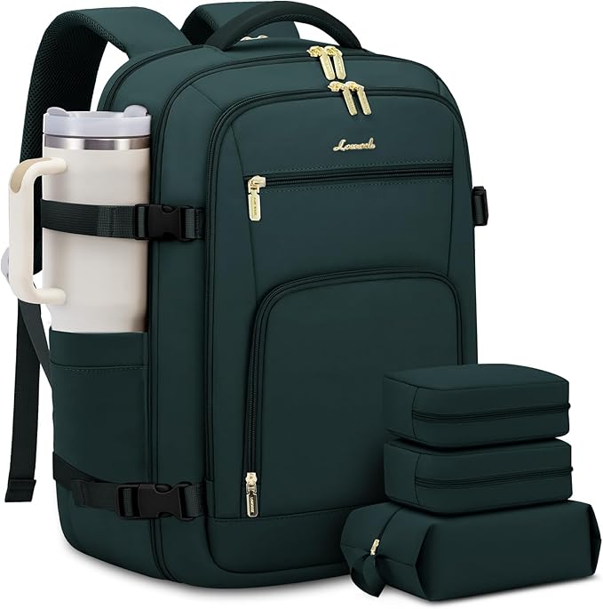 LOVEVOOK Travel Backpack For Women Flight Approved, 50L Large Carry On Backpack For Airplanes, Personal Item Travel Bag, Waterproof 18 Inch Laptop Backpack For Business Weekender Overnight, 4Pcs Set