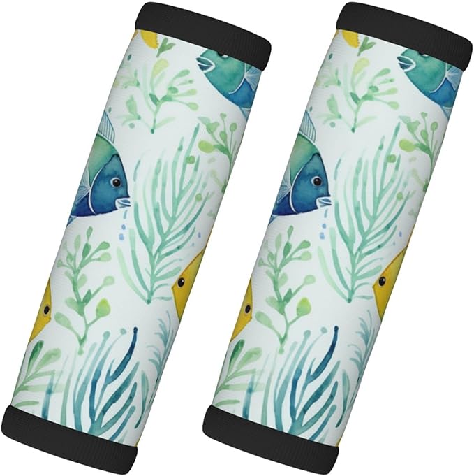 Luggage Handle Wraps Tropical Fish Watercolor Sea Luggage Identifiers Soft Neoprene Luggage Handle Wraps For Suitcase Trolley Handle Grip Cover 2 Pack Luggage Tags