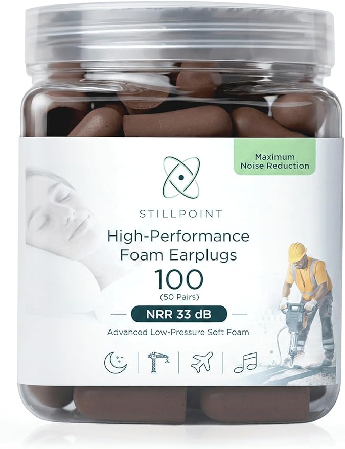 Happy Hippo Soft Foam Earplugs, 33 dB NRR, (50 Pair, 100 Ear Plugs), Maximum Protection for Sleeping, Power Tools, Loud Work Environments (Dark Brown)