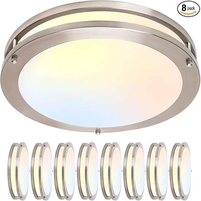 Flush Mount Ceiling Light - 8 Pack 36W 3000K/3500K/4000K/5000K/6000K Dimmable Led Ceiling Light Fixture for Kitchen Hallway Bedroom Bathroom (8, Brushed Nickel, 12 Inch)